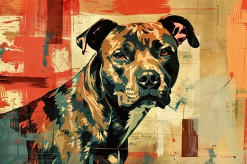 A realistic painting of a dog on a wall. Suitable for pet lovers or interior design projects