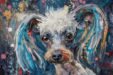 Colorful portrait of a dog with blue hair, ideal for pet lovers and animal enthusiasts