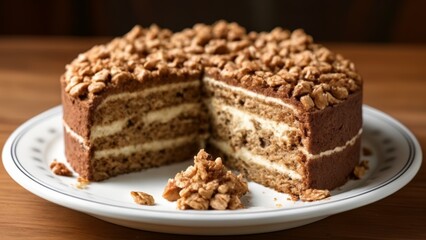 Sticker -  Deliciously layered cake with walnut topping ready to be savored