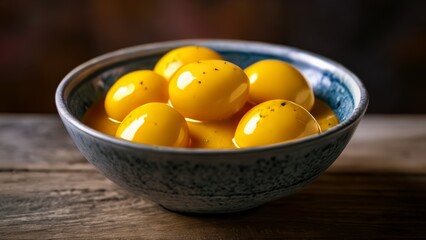 Canvas Print -  A bowl of vibrant yellow eggs fresh and ready to be enjoyed