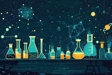 Poster - A science lab filled with various glassware. Ideal for educational and scientific projects
