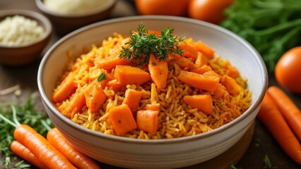 Canvas Print -  Deliciously healthy meal with carrots and rice