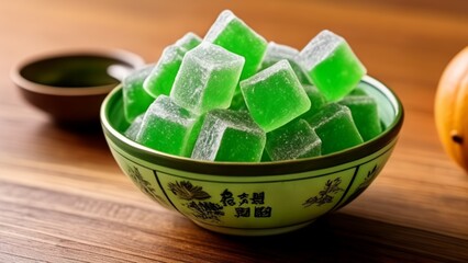 Poster -  Freshly cut green ice cubes in a bowl