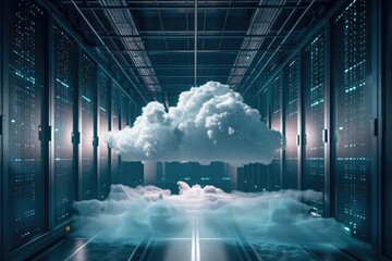 Poster - A cloud hovering in a server room, ideal for technology concepts