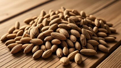 Poster -  Natural beauty in simplicity  Almonds on a wooden surface