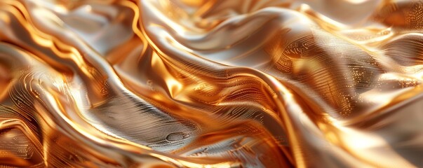 Luxury, Smooth Material Banner. Gold Glistening Fabric Background with Ripples and Folds. Generative AI.