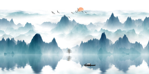 Wall Mural - mountains in the fog