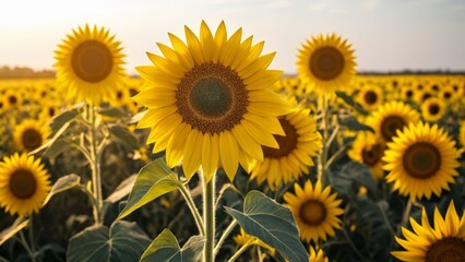 Canvas Print -  Bright and Beautiful Sunflower Field