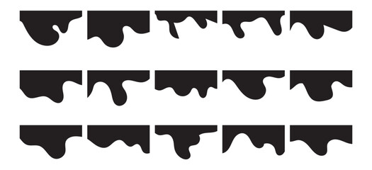 Website border and header set with drops, waves, organic and geometric shapes in black colour. Isolated vector template for website, app, poster, banner. On white background in eps 10.