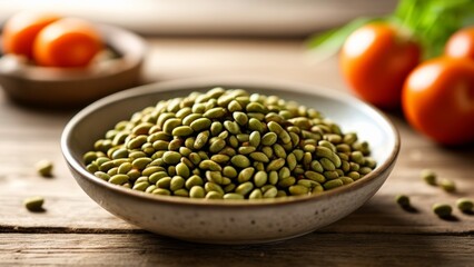 Canvas Print -  Freshly harvested peas on rustic table