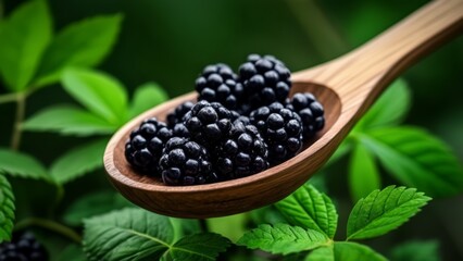 Canvas Print -  Fresh blackberries in a wooden bowl ready for a healthy snack