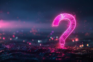 Poster - A futuristic neon pink question mark stands out against a dark background, enhanced by intricate plexus lines. Generative AI