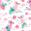 Cute flamingo on a white background seamless pattern vector