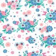 Cute flowers on a mint color background seamless pattern