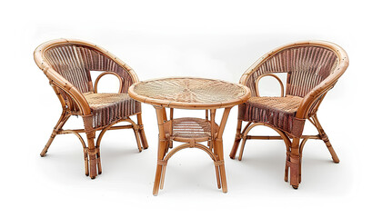 table chair armchair and other rattan furniture on a white background