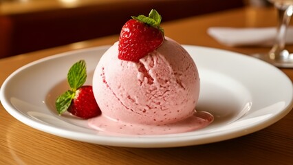 Poster -  Delicious strawberry ice cream dessert ready to be savored