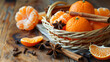 Basket of sweet mandarins with cinnamon and star anise