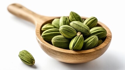 Canvas Print -  Fresh green almonds in a wooden bowl