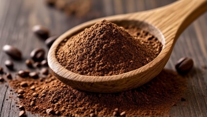 Poster -  Earthy delight  A spoonful of rich aromatic coffee grounds