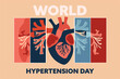 Raising awareness on world hypertension day, heart preventive care banner.  Blood pressure, health people.