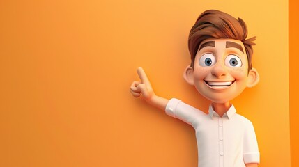 Character holding a cardboard with copy space