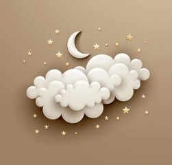 Wall Mural - 3d white cloud with stars and moon, glitter background