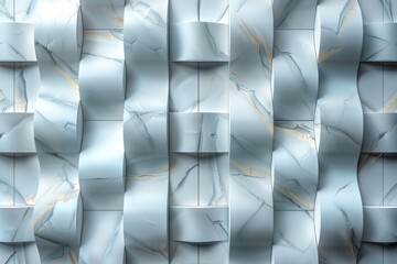 Poster - A textured 3D wall with an interplay of blue and white geometric shapes for a contemporary look