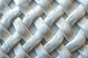 Poster - Closeup image of a white textured weave pattern, showcasing a complex interlacing of ribbons creating a mesmerizing design