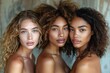 © Larisa AI - Closeup of three women showing their striking facial features and beautiful textures in their hair and skin