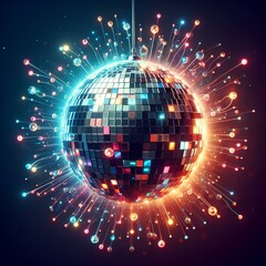 Wall Mural - Disco ball sphere with colorful disco lights for party nights , wallpaper background with copy space.