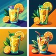 Raster image of stylized lemonade glasses set against a colorful background, ideal for summer and refreshing drink themes.