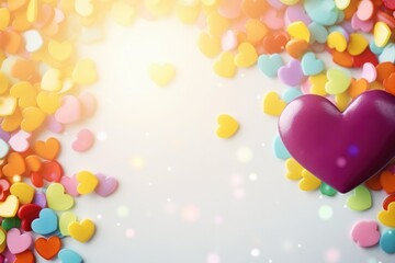 Pink background with free space. a heart. background. Spring mood. Banner. confetti