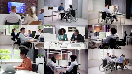 Poster - Workers In Wheelchair At Workplace