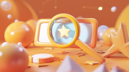 Poster - 3d render of a search bar with a hand pointing and an image of a magnifying glass. concept of web br