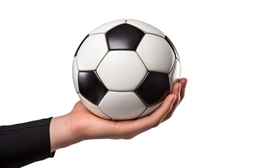 Wall Mural - Hands holding a soccer ball isolated on white background  PNG