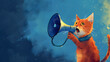 red cat screams into the loudspeaker