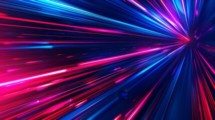 Poster - Light motion abstract background. Blue and red neon race color trail. Web technology internet data and network cyber concept. Laser flare ray and gradient blur banner.