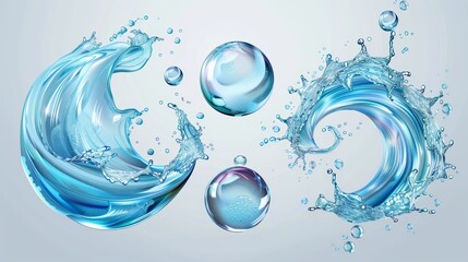 Wall Mural - Swirling bubbles of water isolated on transparent background. Illustration of shampoo, washing detergent foam vortex, clean laundry whirlwind, fizzy twirl with oxygen balls.