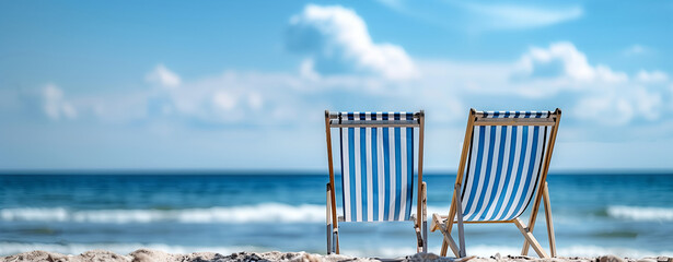 Wall Mural - two beach chairs at the beautiful summer beach with copy space
