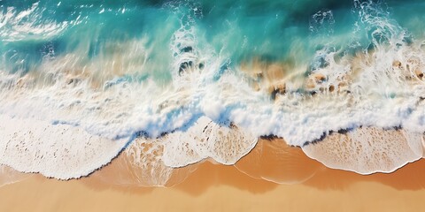 Wall Mural - Aerial view of beautiful sandy beach with turquoise ocean waves