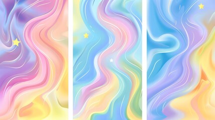 Wall Mural - A minimalistic banner design template in 2000s aesthetic with geometry form and stars and twinkles, on a pastel soft fluid gradient background.