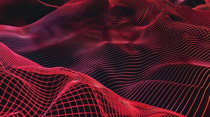 Poster - An abstract geometric 3D shape poster design in a Y2K aesthetic with a red wireframe backdrop and typography. A minimalism retrofuturistic template set for a streetwear-inspired poster.