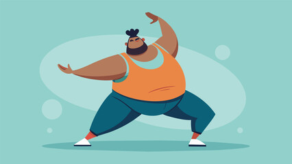 A man of larger build strutting his stuff in a hip hop inspired body positive dance class proving that size is no limitation to grooving with rhythm. Vector illustration