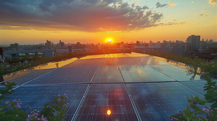 Aufkleber - Solar panels on flat roof garden. Generative AI.