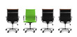 © New Africa - Vacant position. Green office chair among black ones on white background, banner design