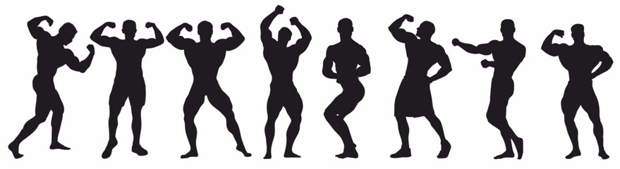 Male body builder set. Silhouette of body builder. Body building collection. 