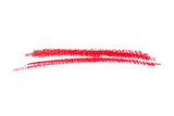 Red stroke line drawn with crayon pencil on transparent background, cut out. Design element.