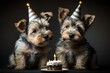 Adorable puppies. Pet in a triangular festive hat. Generative Ai.