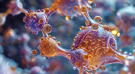 Poster - The close-up shot of atoms and molecules inside the human body. Generative AI.