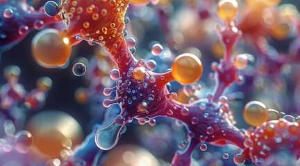 Poster - The close-up shot of atoms and molecules inside the human body. Generative AI.